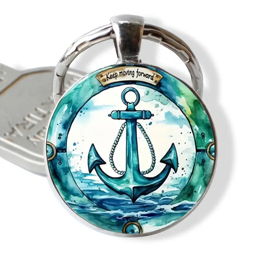3/$25 Keep Moving Forward Beach Anchor Waves Keychain NEW